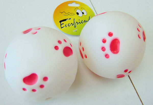 white ball in red paw printed