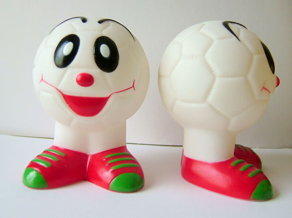 White ball in red foot